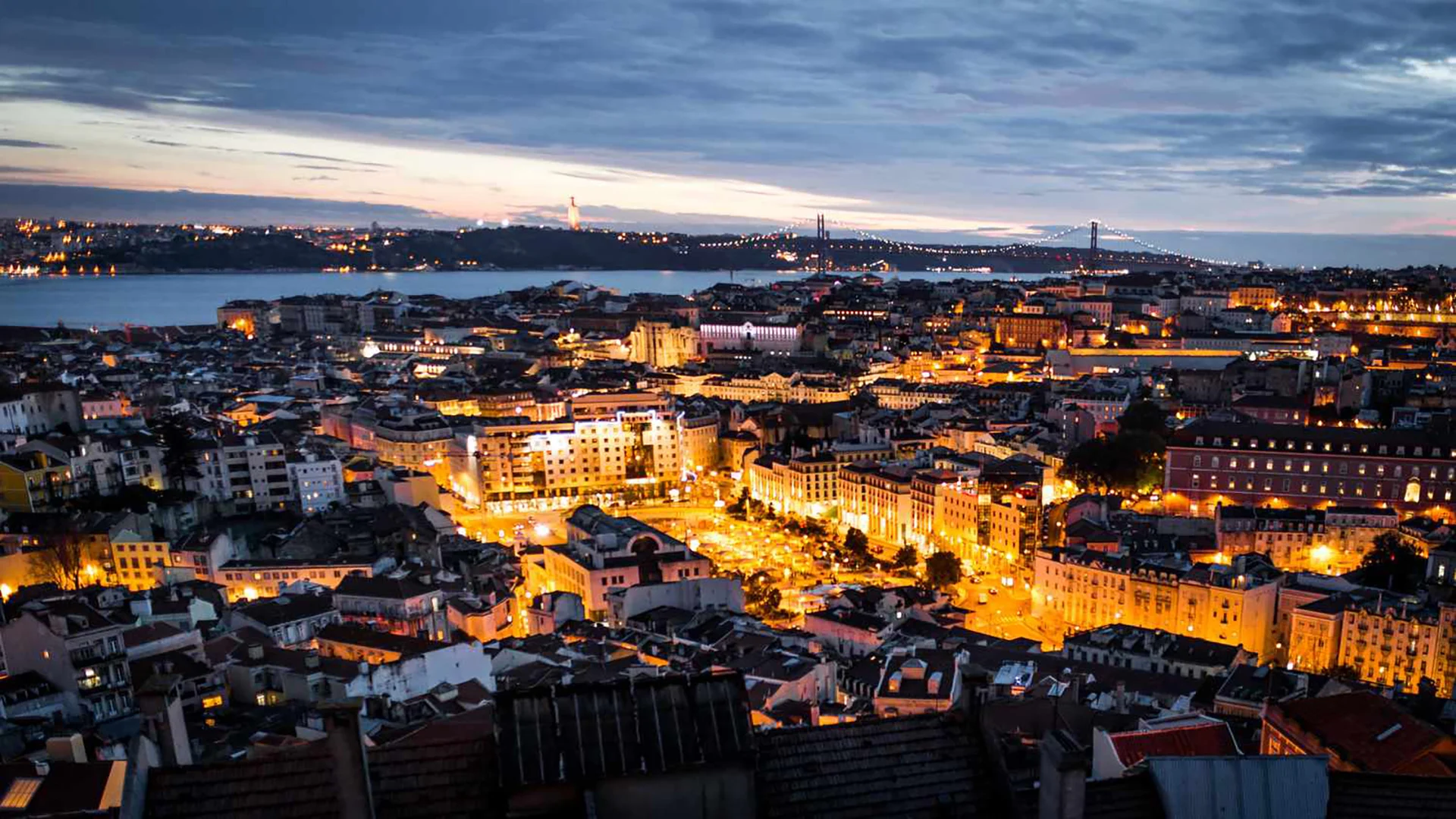 Aerial View at Night in Lisbon
